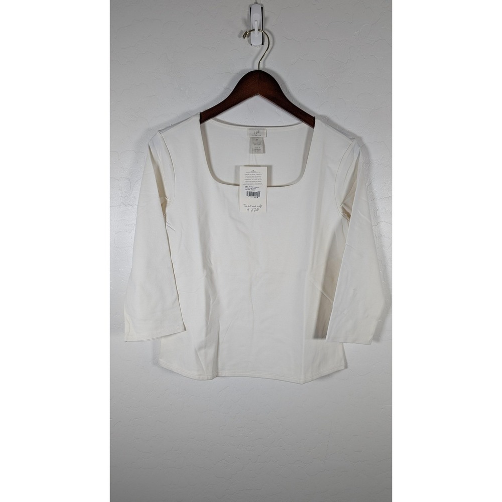 J Jill Shirt Womens Medium White Stretch Square Neck 3/4 Sleeve Jersey Top